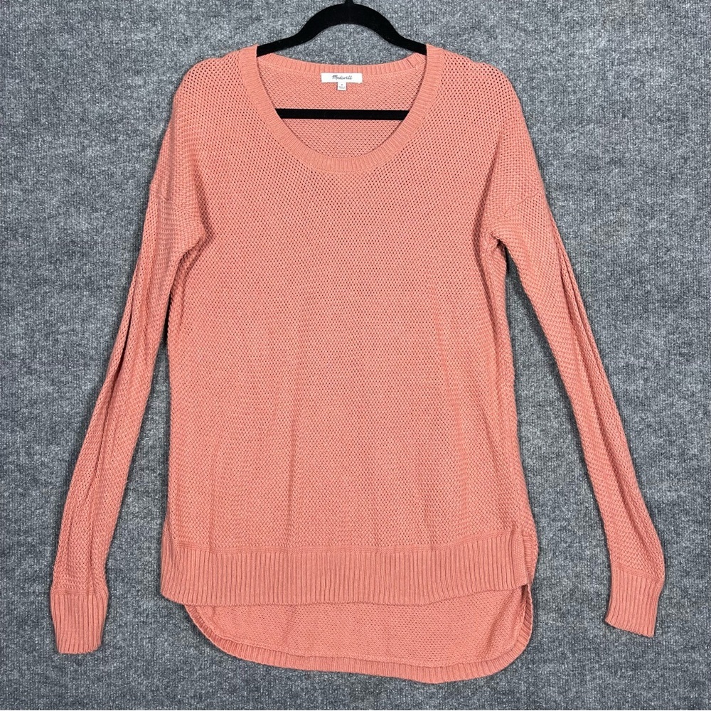 Madewell Chronicle Texture Pullover Coral Knit Crewneck Hi Low Tunic Sweater Med
